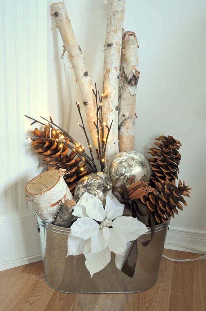 Birch And Pinecone Winter Arrangement