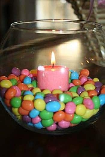 Decorate Your Fish Bowl with Candy and a Candle