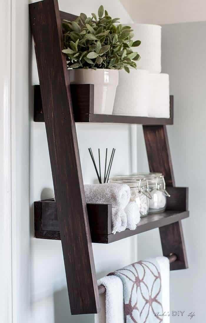 Hanging Rustic Wood Ladder Shelf