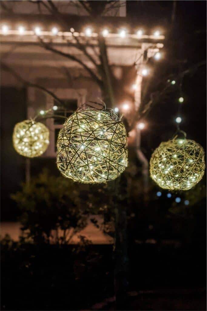 Tree Hanging Grapevine Balls With Fairy Lights