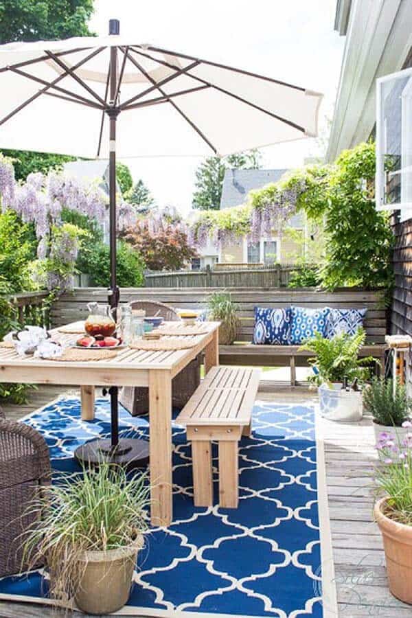 Backyard Patio Design with Bold Blue Accents