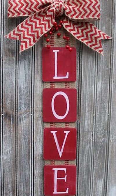 Vibrant Burlap Bow and Embellished “LOVE” Door Hanger