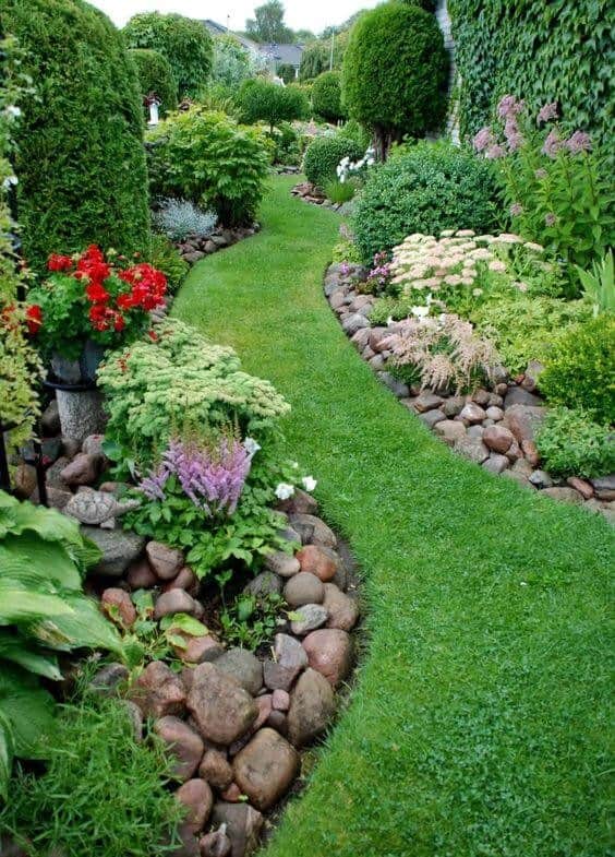 River Rock Garden Edging Idea