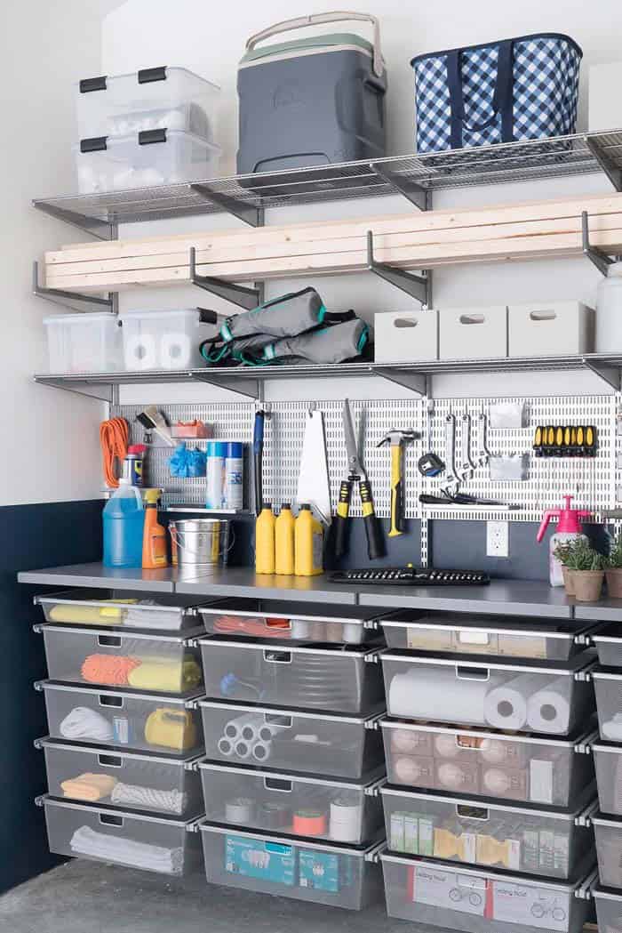 Utilize Garage Workspace with Sliding Box Storage Systems