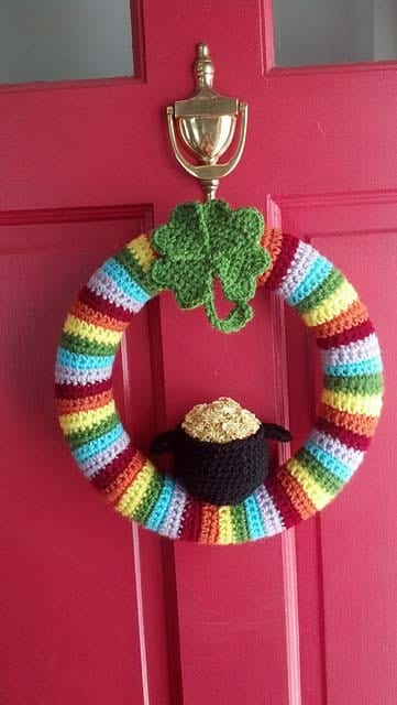 Crocheted Rainbow Wreath with Shamrock Accent