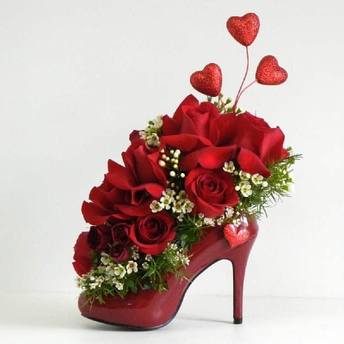 Valentine’s Bouquet in a Stunning Red Stiletto Vase