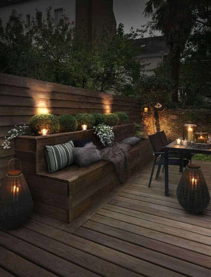 Backlit Planter Bench With Candle Accents