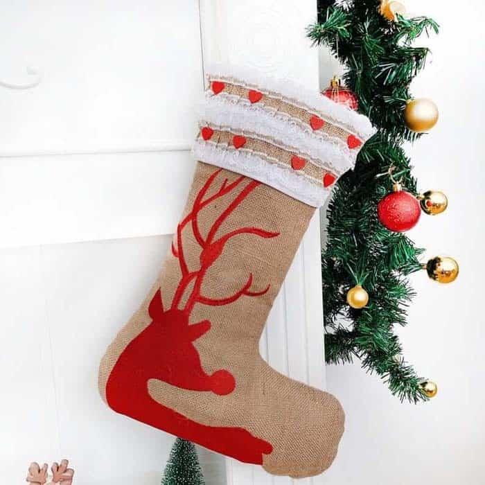 Reindeer Silhouette Burlap Stocking