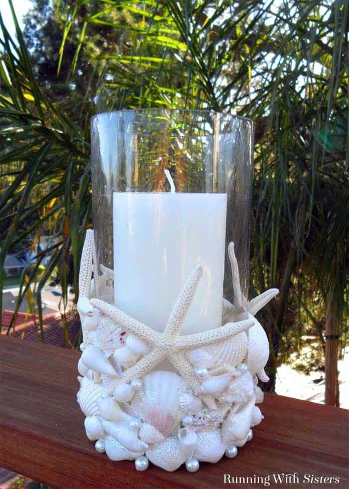 Create a Seashell Centerpiece with a Glass Holder and Pearls