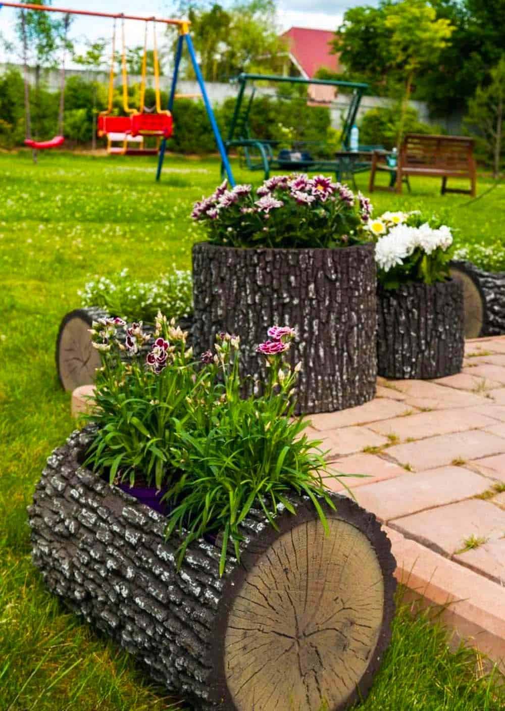 Playful Log Planters