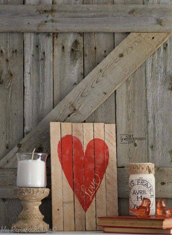 Make Valentine Decor with a Red Heart on Classic Wood