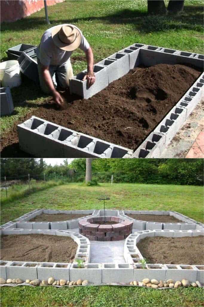 Creative Raised Garden Inside Concrete Blocks