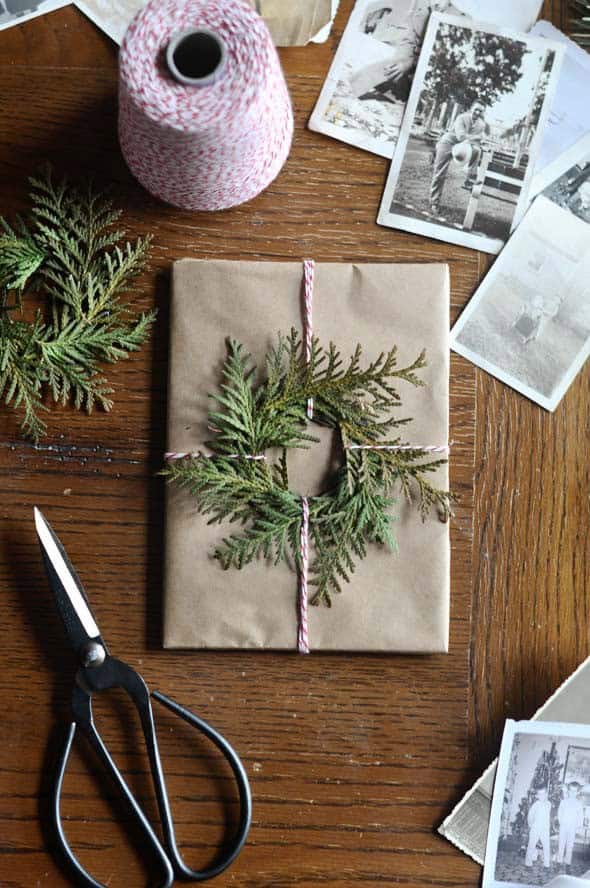 Wrap Presents with a Natural Evergreen Wreath