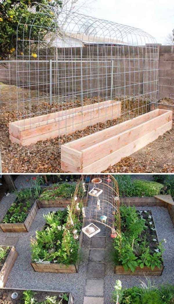 Trellis and Raised Wooden Boxes Garden Design