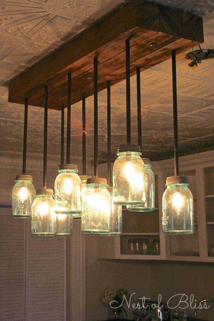 Rustic Wood Mason Jar Chandelier