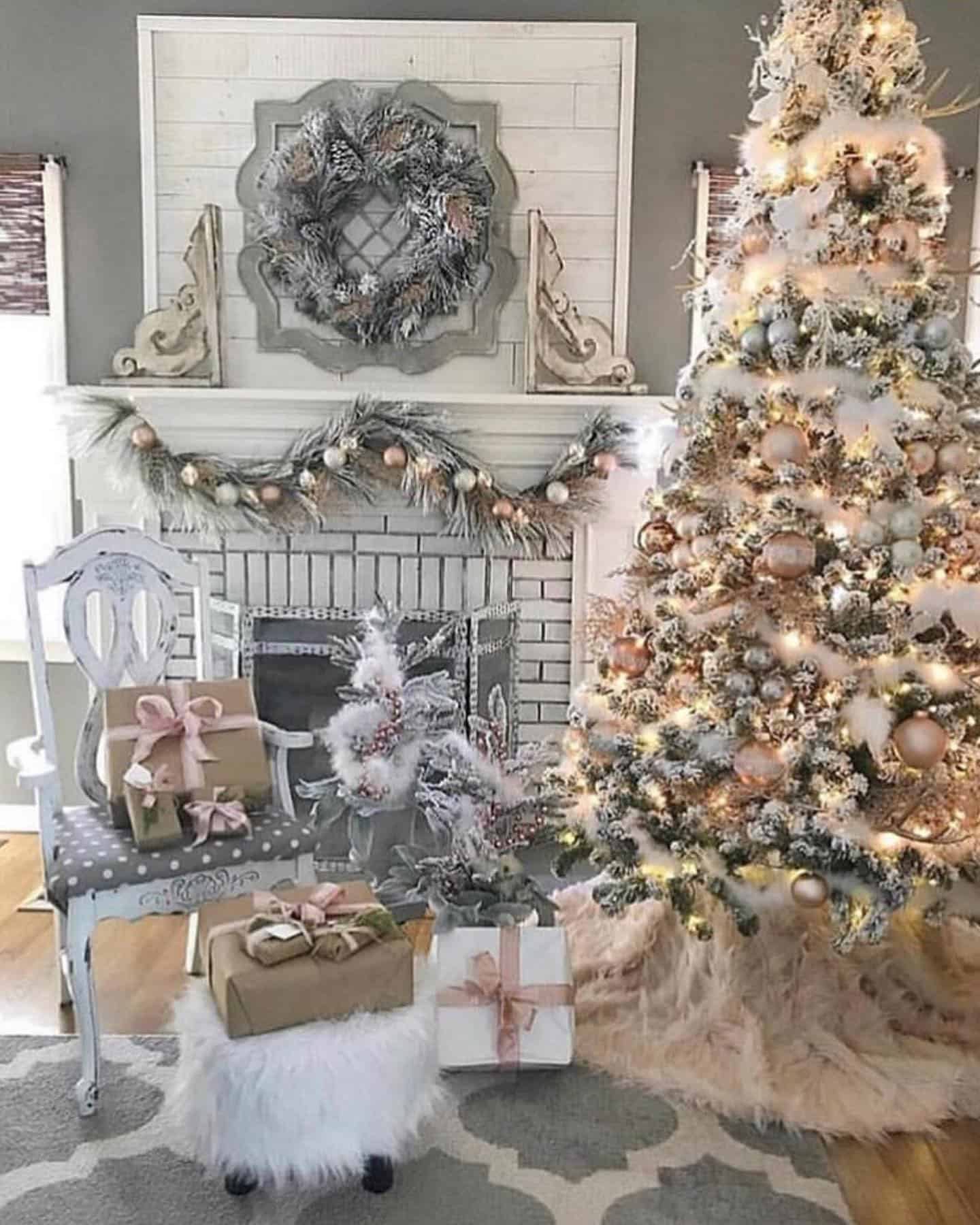 Rustic Christmas Decor With Rose Gold