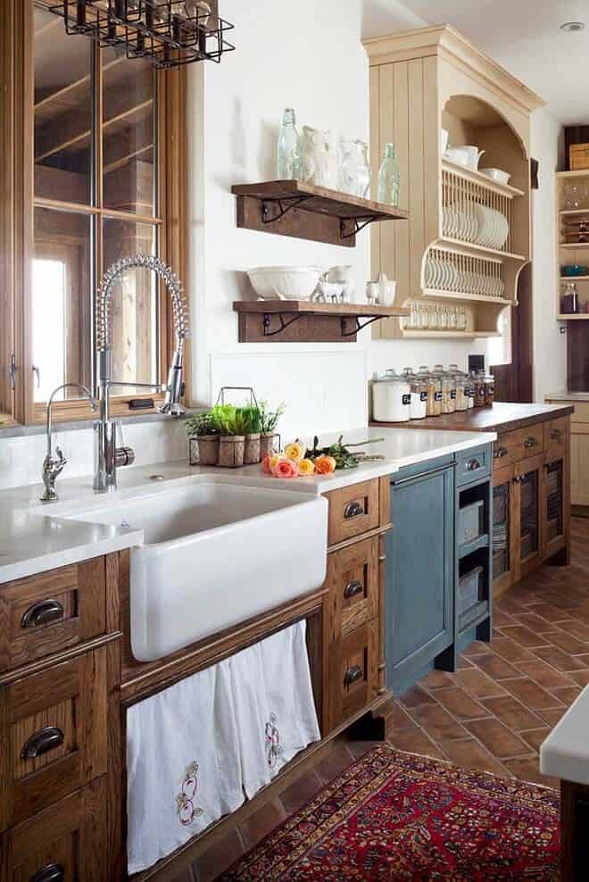 Victorian Kitchen with Custom Cabinetry and Porcelain Sink