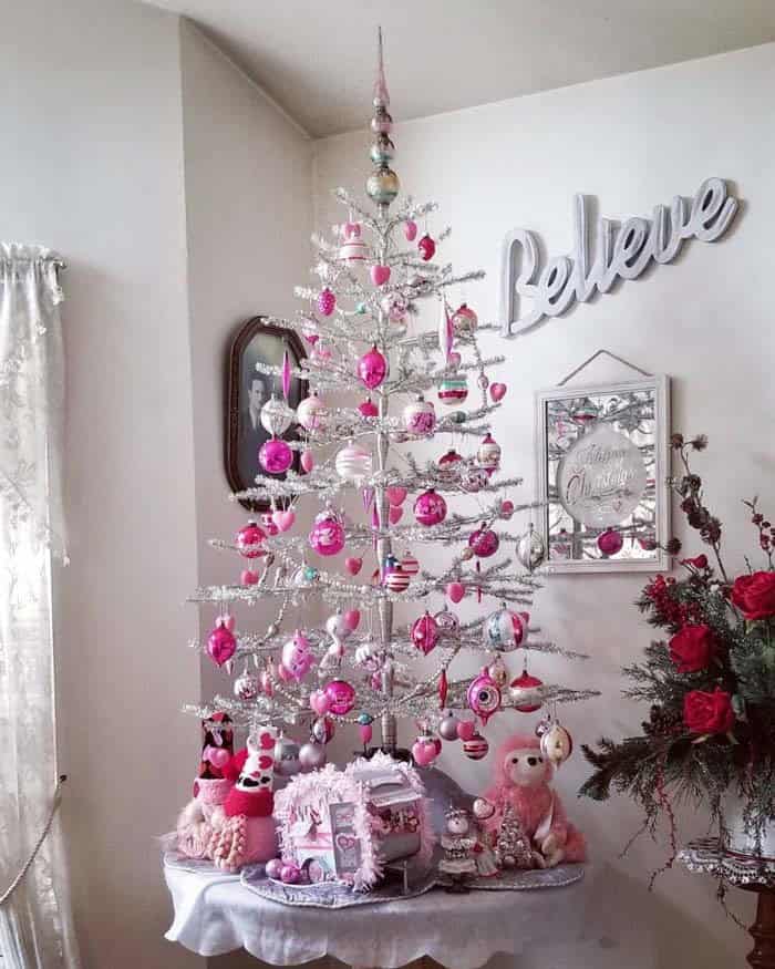 Pink and White Christmas Tree for a Valentine’s Day Twist