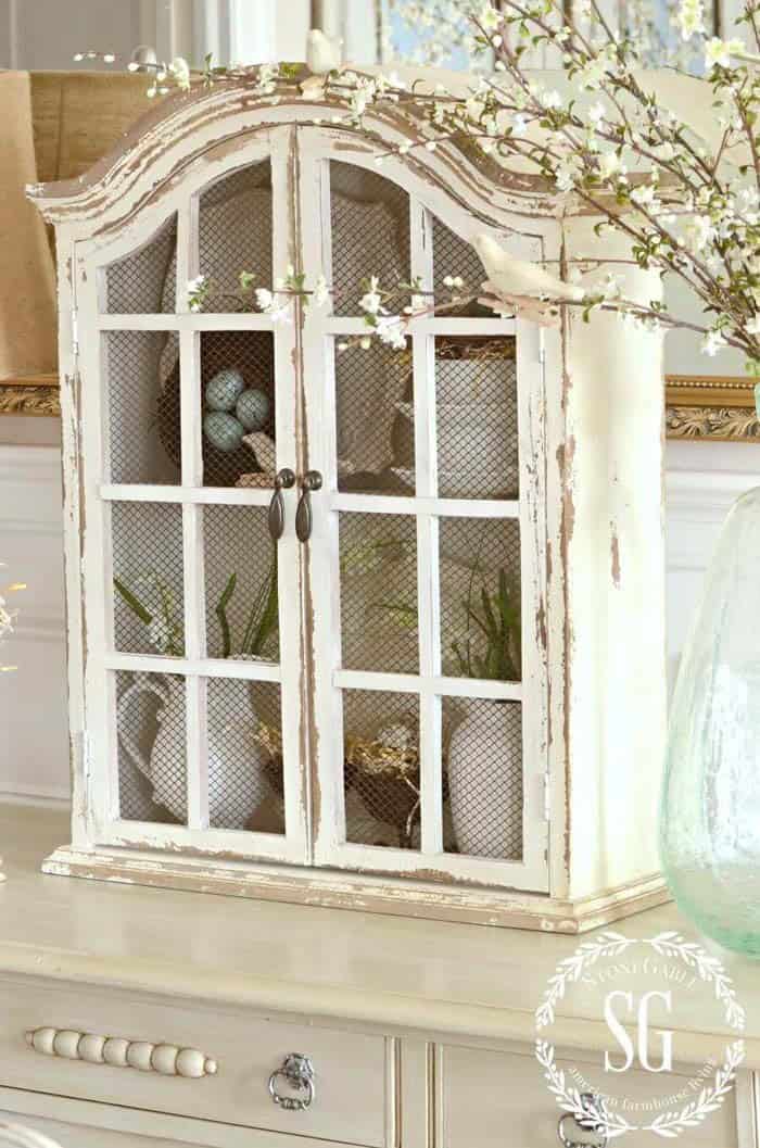 Chicken Wire Antique Cabinet With Spring Elements