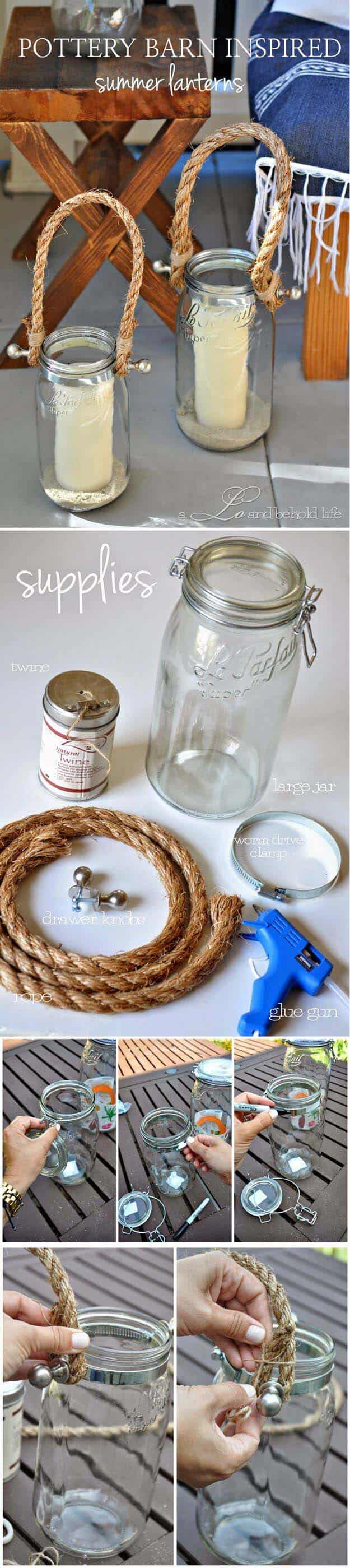 Coastal Look Rope Mason Jar Lanterns