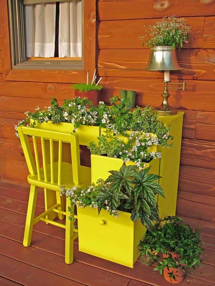 Upcycle a Desk into a Unique Flower Arranger for Your Garden