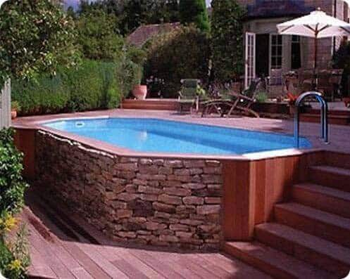 Bring Farmhouse Charm with Wood and Stone Pool Design