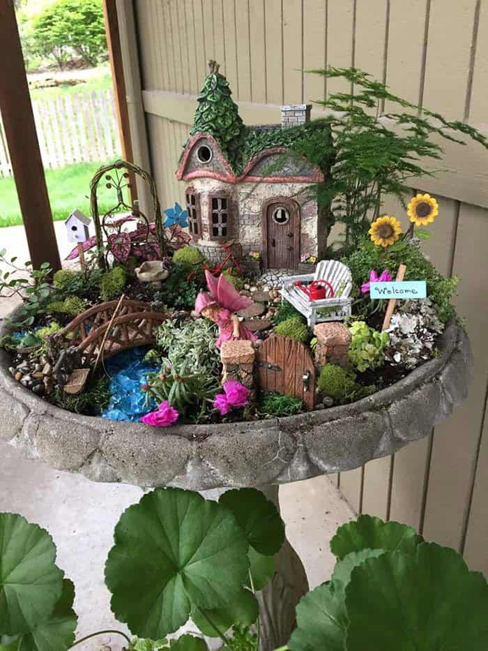 Enjoy Sweet Bird Sounds with a Bird Bath Fairy Garden