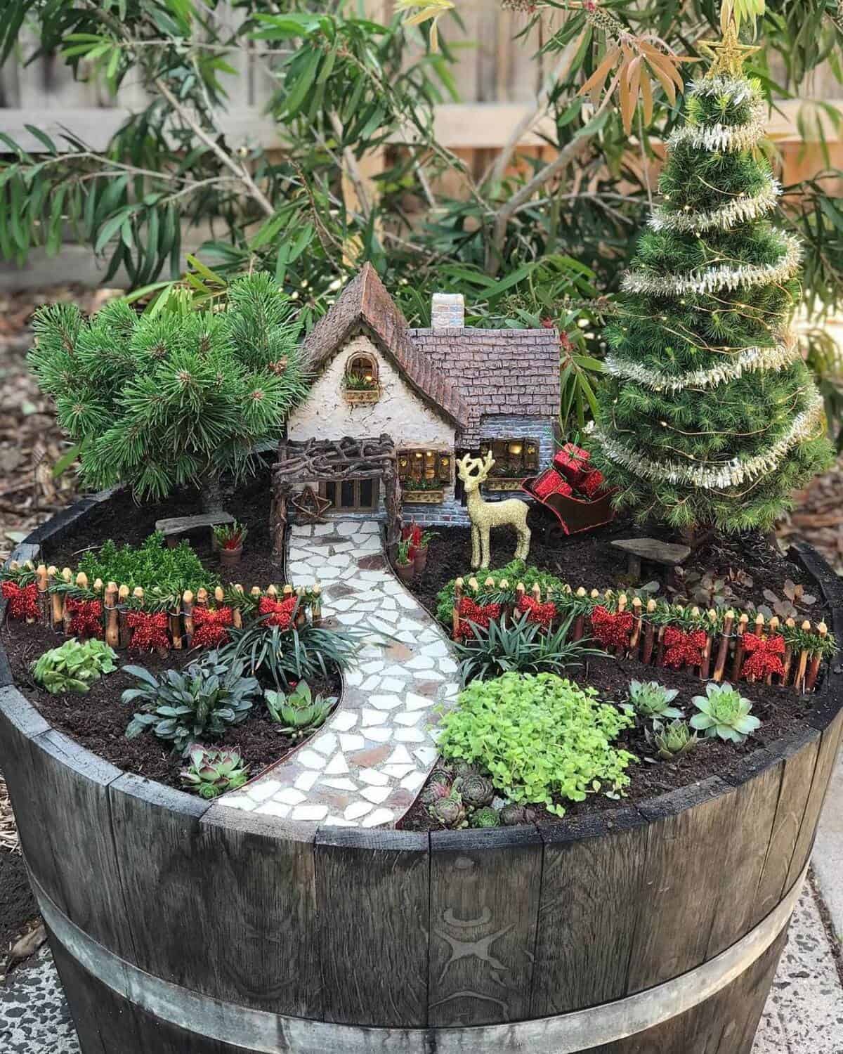 Christmas Fairy Garden In A Barrel