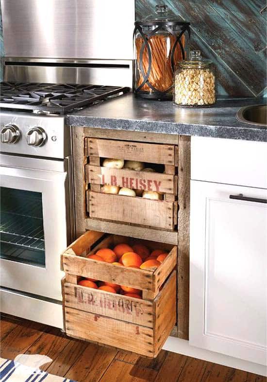 Use Built-In Wooden Crate Cabinets for Food Storage