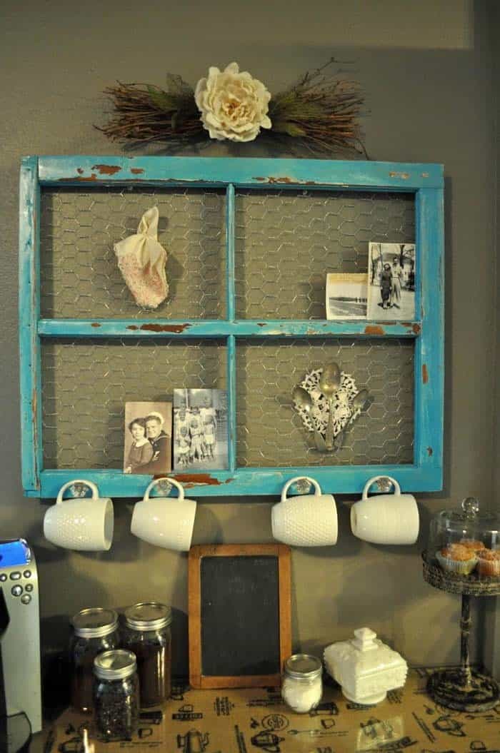 Repurposed Vintage Window Mug Holder