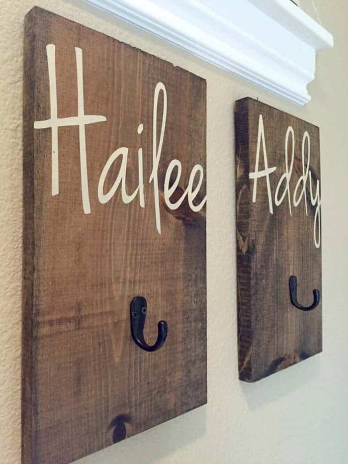 Rustic Wood Named Wall Hooks