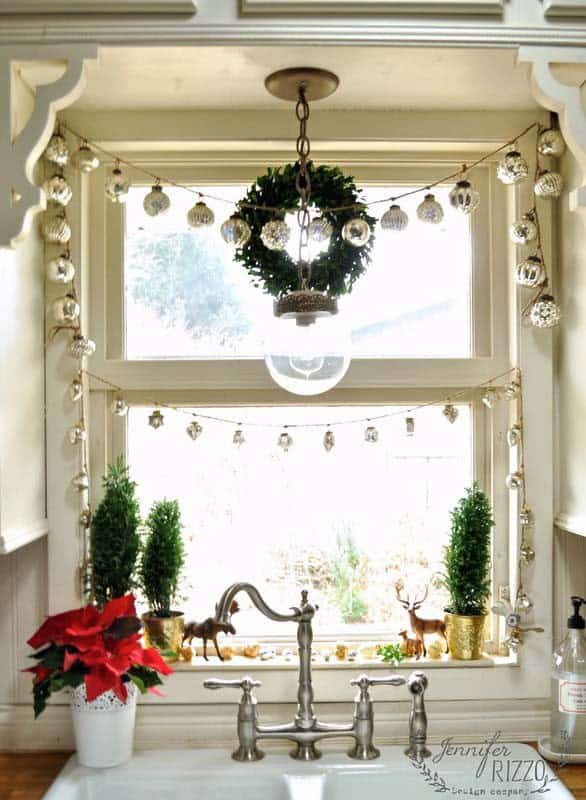 Festoon a Kitchen Window with Christmas Ornaments