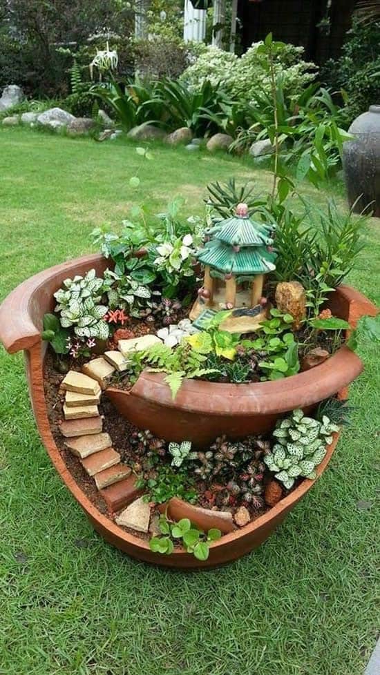 Transform Broken Pots into Mini Fairy Gardens