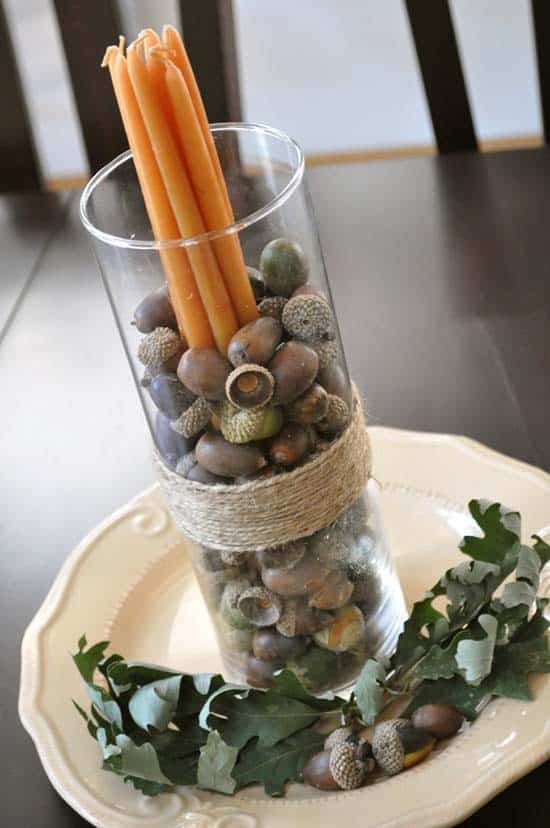 Accent Fall Candle Luminaries with Acorns for a Rustic Look