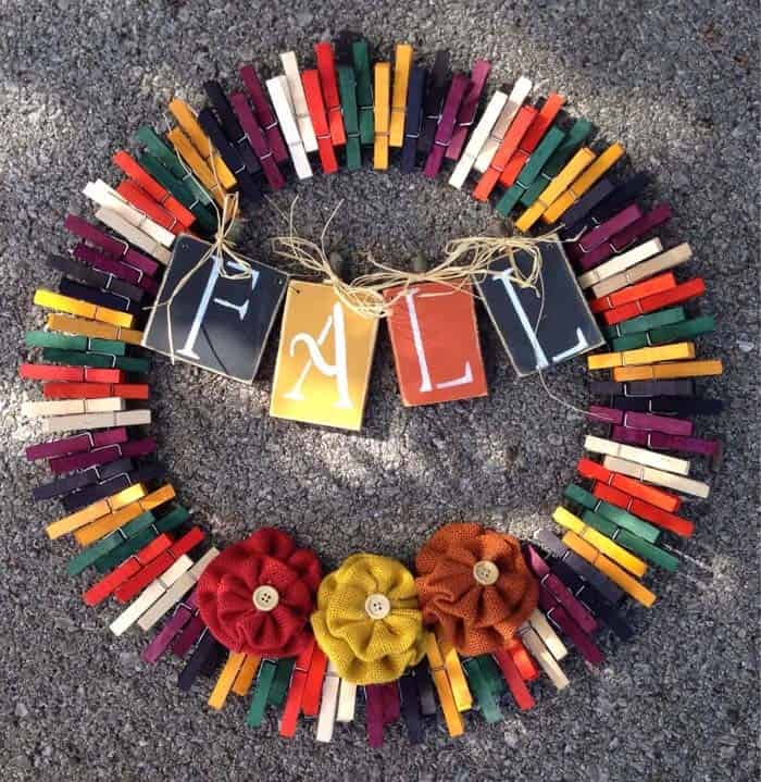 Make a Colorful Fall-Inspired Clothespin Wreath