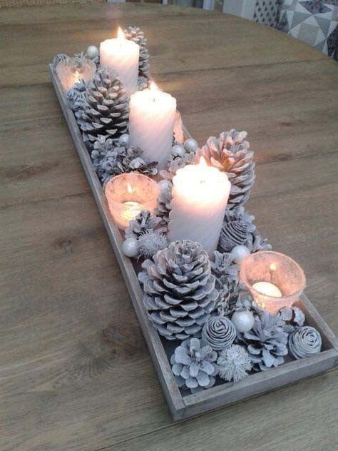 Painted Pinecone And Candle Centerpiece