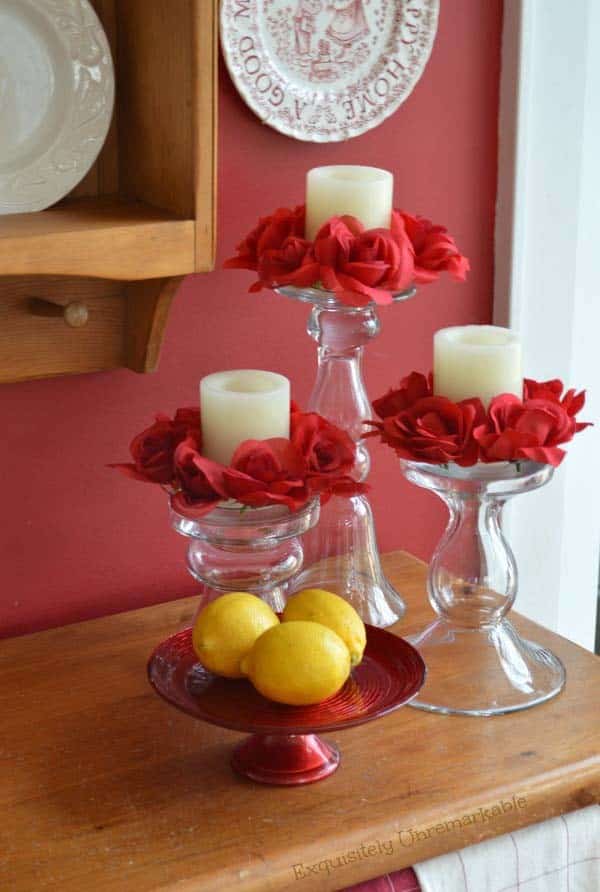 Enhance Your Candle Holders with Red Flower Petals