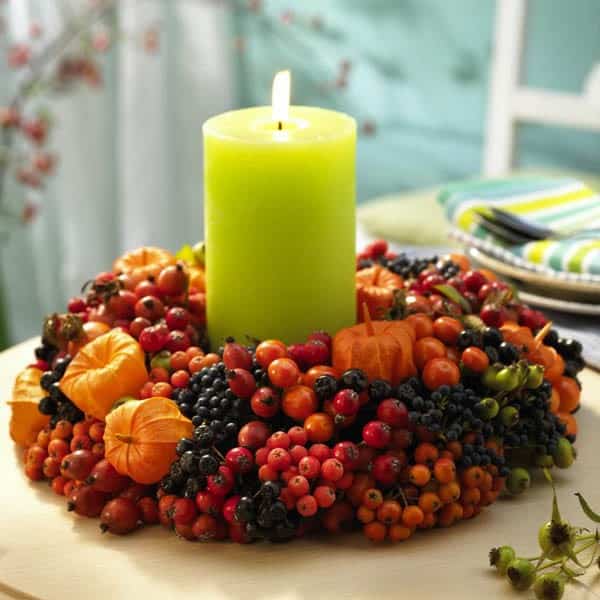 Adorn Your Candle with a Colorful Fall Berries Wreath