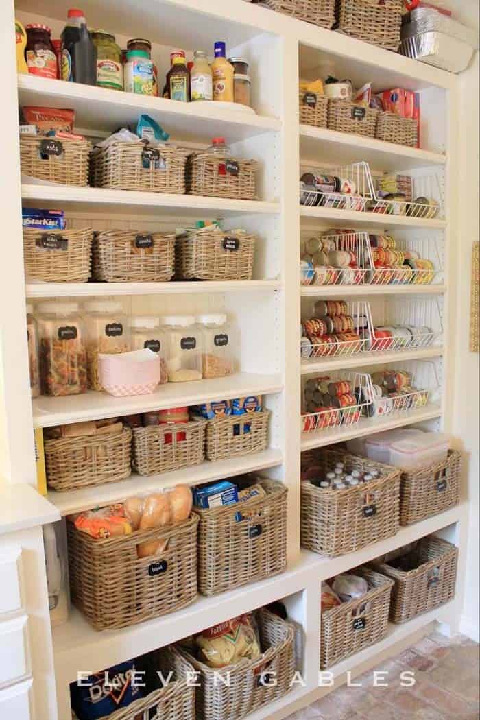 Overflowing Pantry with Natural Baskets and Labels