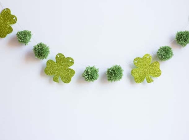 Make a Garland with Glitter Shamrocks and Pom Poms