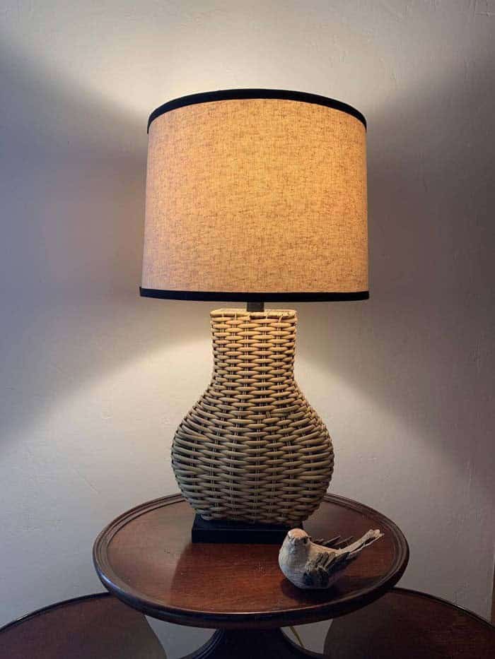 Boho Wicker and Linen Farmhouse Lamp