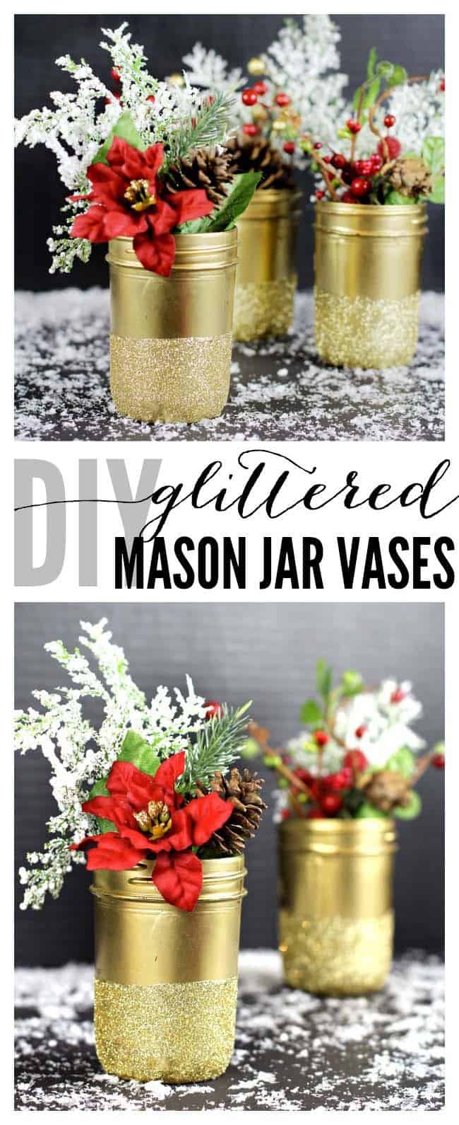 Glitter Dipped Mason Jar Vases