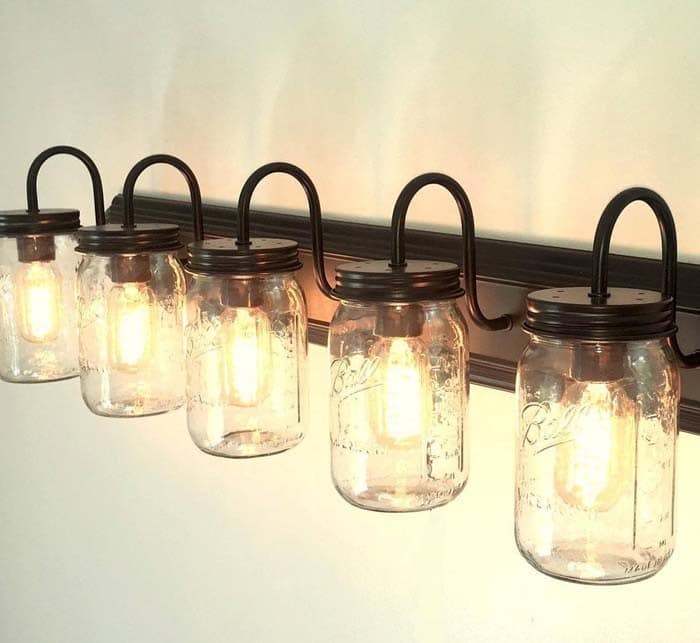 Mason Jars Create Rustic Vanity Track Lighting