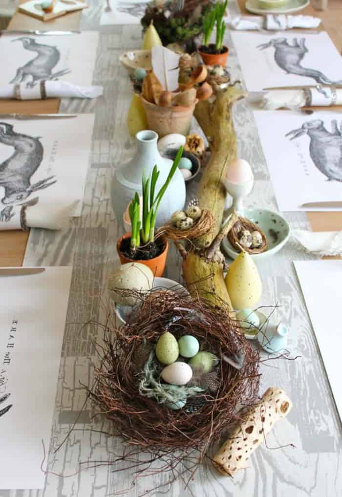 Table Runner with a Profusion of Easter Decor Elements