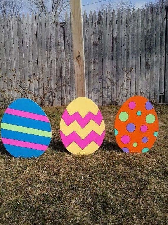 Oversized Wooden Easter Eggs for Front Yard Decor