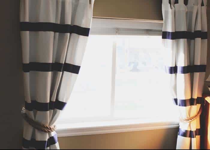 Use White Striped Curtains With Rope Tiebacks