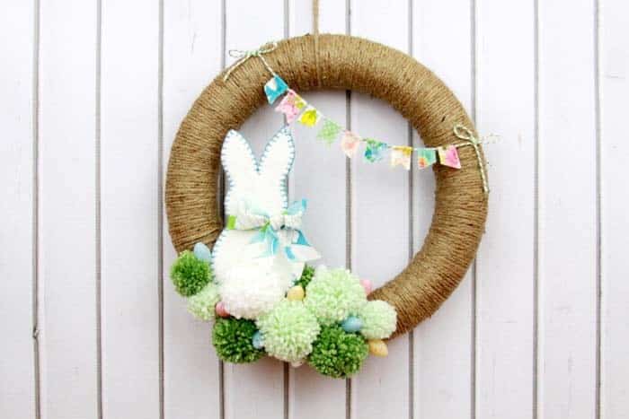 Easter Door Wreath with Rustic Ribbon and Cotton Balls