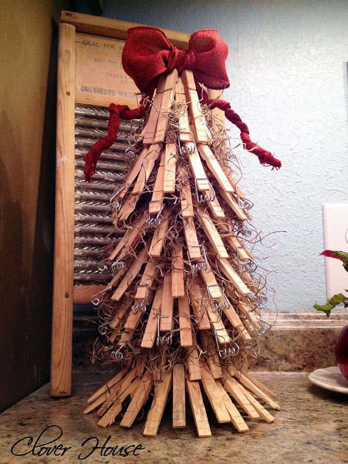 Make a Christmas Tree Centerpiece with Clothespins