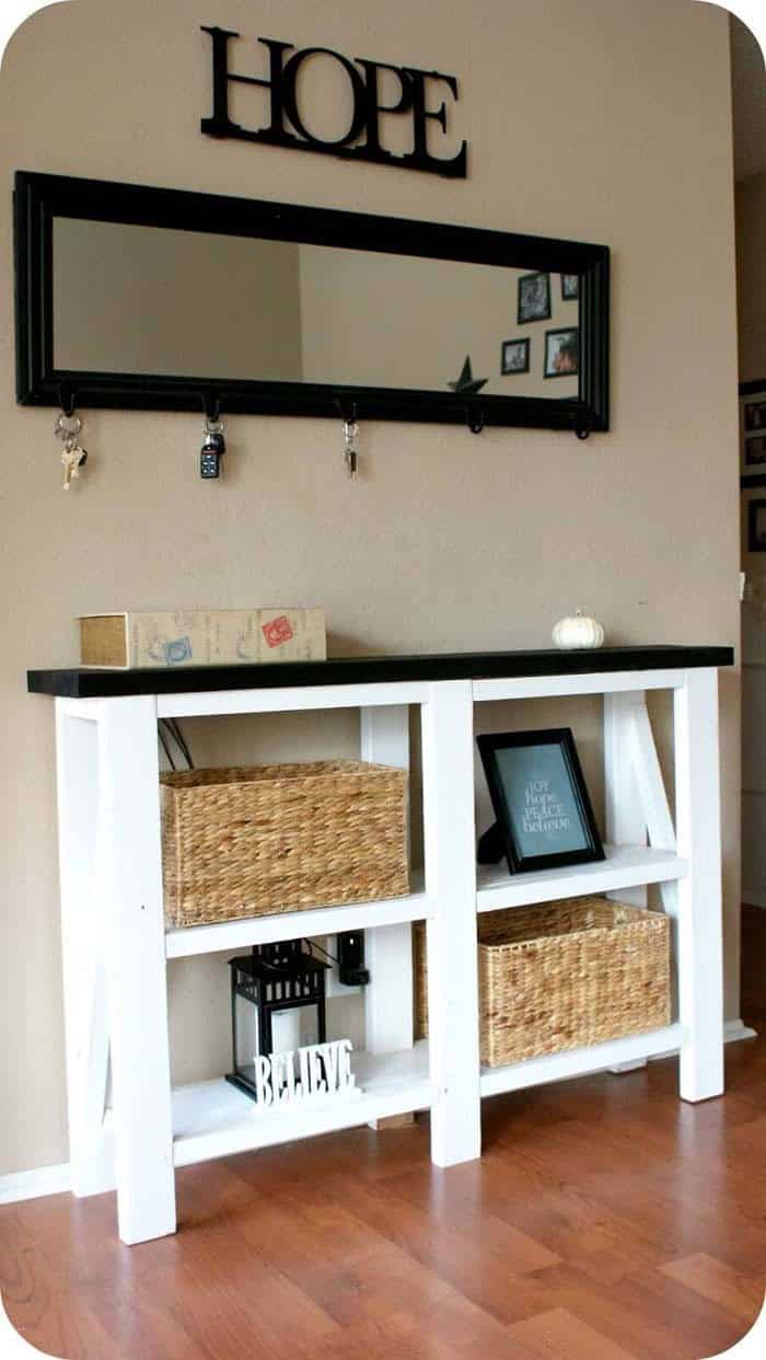 Modern Farmhouse Entryway Table with Open Concept Storage