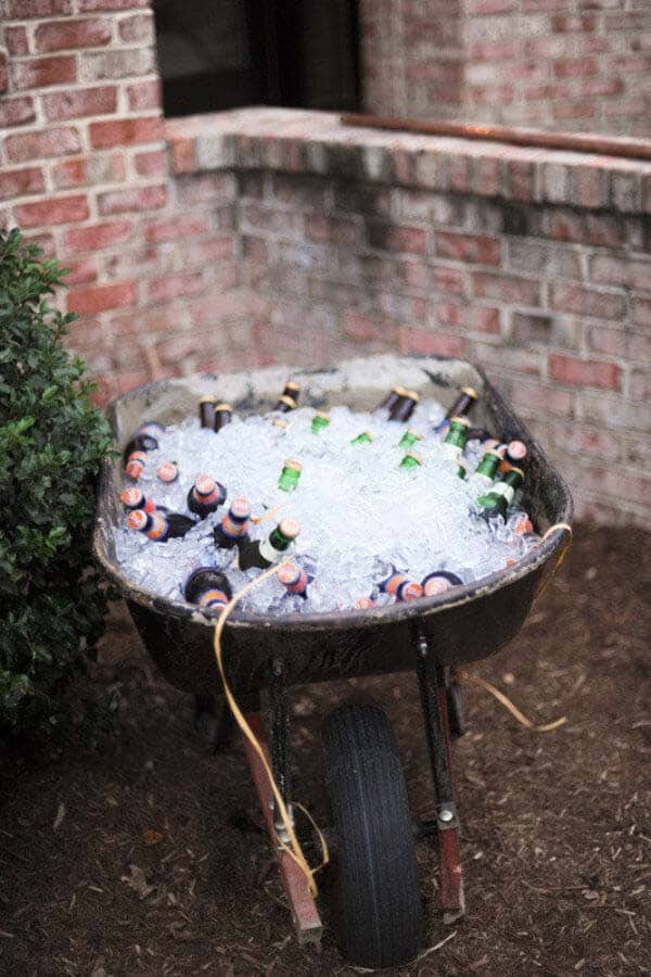 A Repurposed Wheelbarrow Makes A Mobile Bar